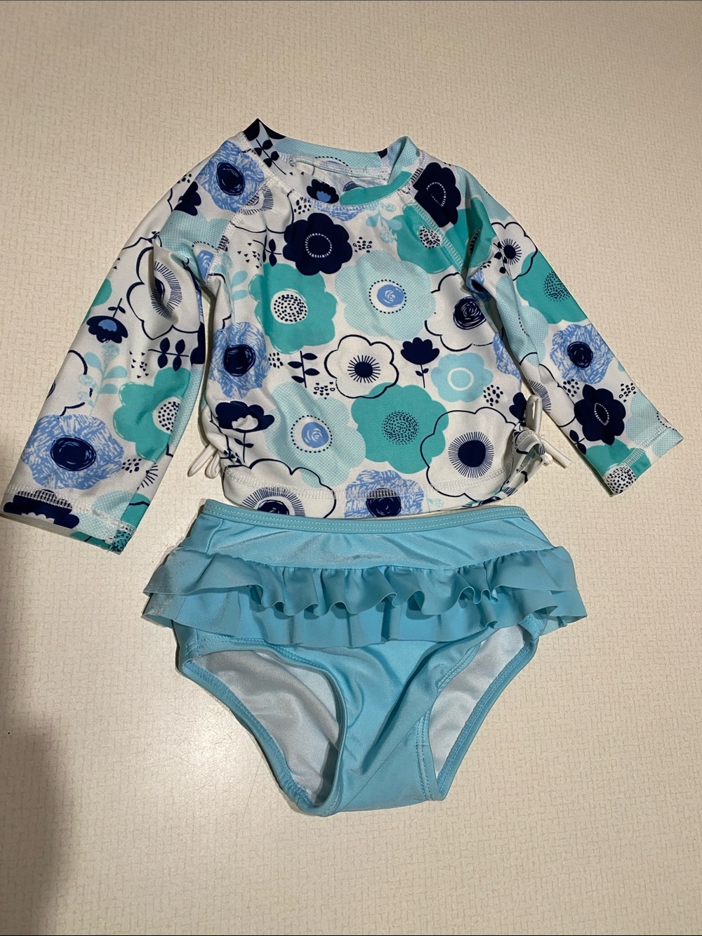 First Impressions Blue Aqua Floral Rashguard Two-Piece Swim Set
